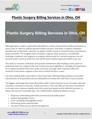 Plastic Surgery Billing Services in Ohio, OH