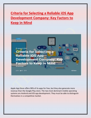 Criteria for Selecting a Reliable iOS App Development Company