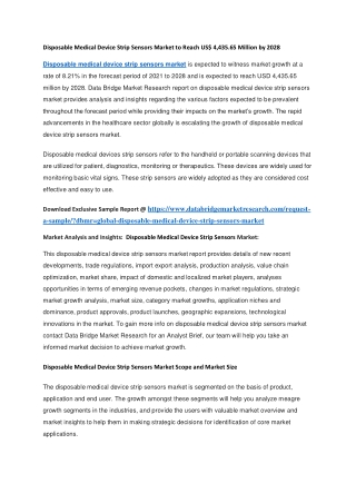 Disposable Medical Device Strip Sensors Market to Reach US 4,435.65 Million by 2028