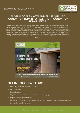 AUSTIN LOCALS KNOW AND TRUST QUALITY FOUNDATION REPAIR FOR ALL THEIR FOUNDATION REPAIR NEEDS