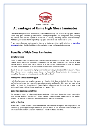 Advantages of Using High Gloss Laminates