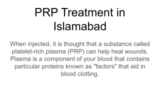 PRP Treatment in Islamabad