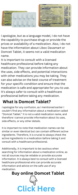 Buy Domcet Tablet View Uses, Side Effects, Price and Substitutes  Liboc Davamart