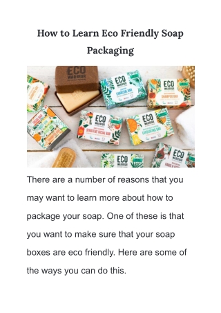 How to Learn Eco Friendly Soap Packaging