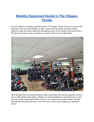 Mobility Equipment Rental in The Villages, Florida