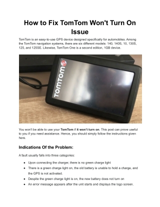 How to Fix TomTom Won't Turn On Issue