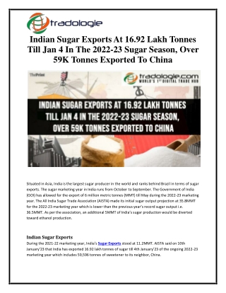 Indian Sugar Exports At 16