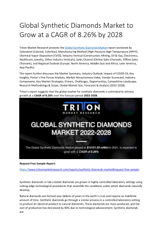 Global Synthetic Diamonds Market to Grow at a CAGR of 8.26% by 2028