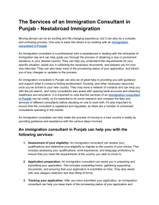 The Services of an Immigration Consultant in Punjab - Nestabroad Immigration