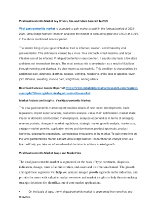 Viral Gastroenteritis Market Key Drivers, Size and Future Forecast to 2028