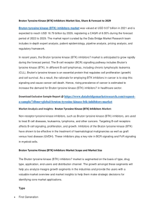 Bruton Tyrosine Kinase (BTK) Inhibitors Market Size, Share & Forecast to 2029