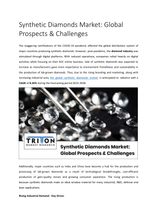 Synthetic Diamonds Market: Global Prospects & Challenges