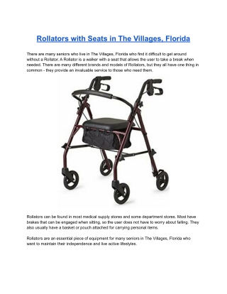 Rollators with Seats in The Villages, Florida