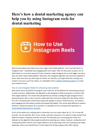 Here’s how a dental marketing agency can help you by using Instagram reels for dental marketing