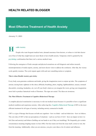 Most Effective Treatment of Health Anxiety