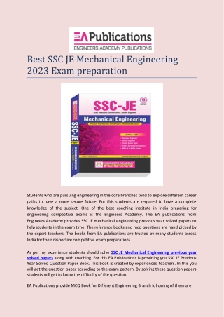 Best SSC JE Mechanical Engineering Previous Year Solved Papers Book