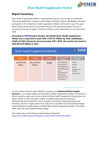 Brain Health Supplements Market Size to Gain $12354.55 Million in 2028