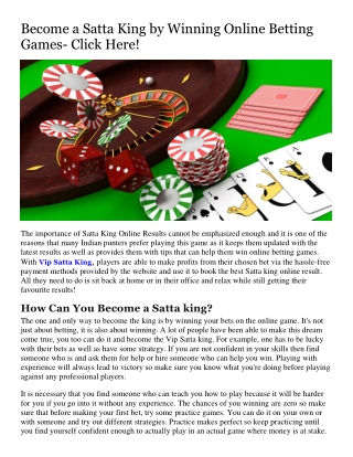 Become a Satta King by Winning Online Betting Games