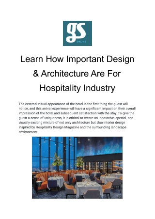 Learn How Important Design & Architecture Are For Hospitality Industry