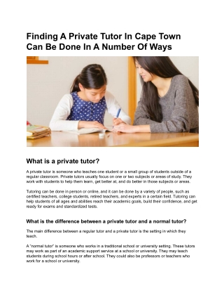 Finding A Private Tutor In Cape Town Can Be Done In A Number Of Ways