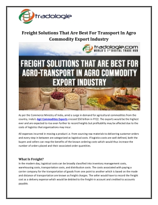 Freight Solutions That Are Best For Transport In Agro Commodity Export Industry