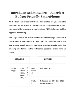 Introduce Redmi 12 Pro – A Perfect Budget-Friendly SmartPhone