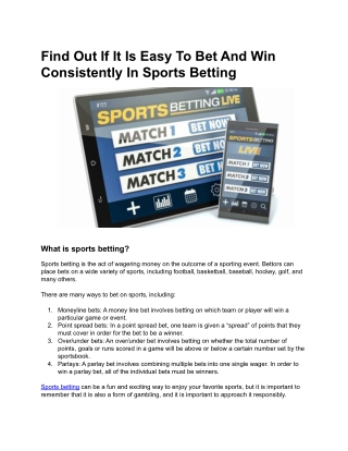 Find Out If It Is Easy To Bet And Win Consistently In Sports Betting