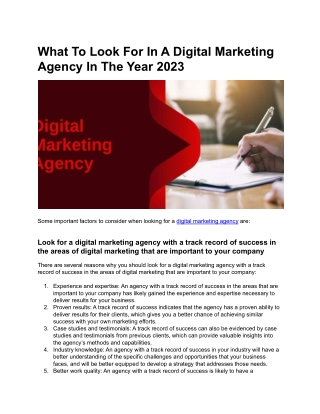 What To Look For In A Digital Marketing Agency In The Year 2023