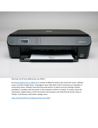 Why does my HP Envy 4500 printer say offline?