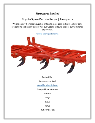 Toyota Spare Parts in Kenya  Farmparts