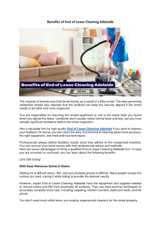 Benefits of End of Lease Cleaning Adelaide