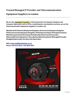 Trusted Managed IT Provider and Telecommunication Equipment Suppliers in London