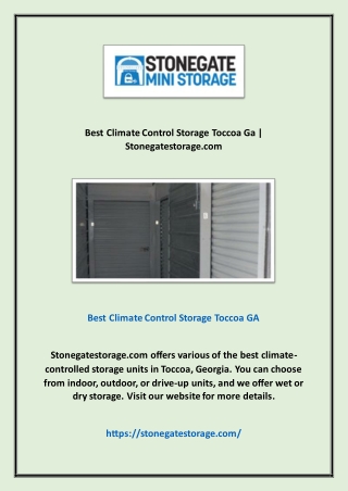 Best Climate Control Storage Toccoa Ga | Stonegatestorage.com