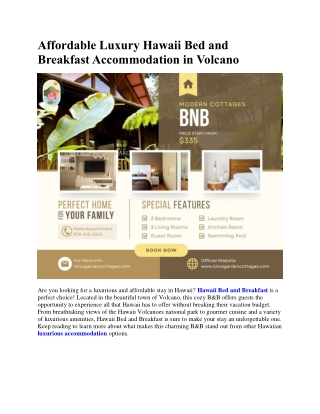 Affordable Luxury Hawaii Bed and Breakfast Accommodation in Volcano