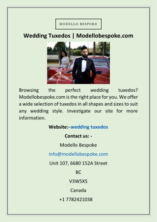 Wedding Tuxedos | Modellobespoke.com