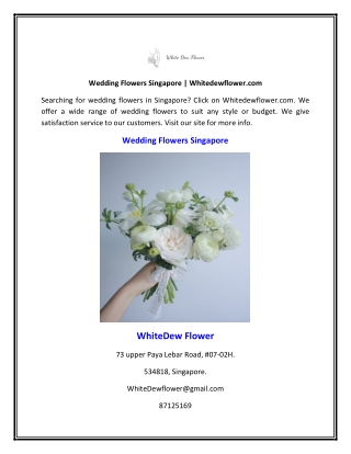Wedding Flowers Singapore | Whitedewflower.com