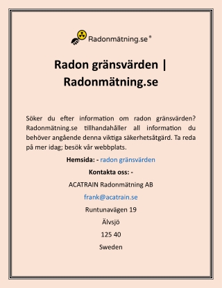 Radon gränsvärden  Radonmätning.se