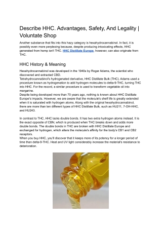 Describe HHC. Advantages, Safety, And Legality _ Voluntate Shop