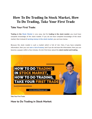 How to Do Trading in Stock Market, How to Do Trading, Take Your First Trade