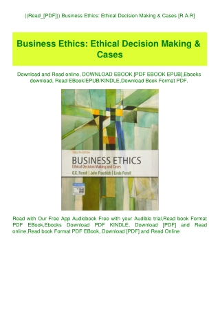 ((Read_[PDF])) Business Ethics Ethical Decision Making & Cases [R.A.R]