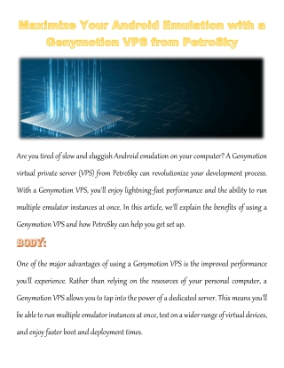 Maximize Your Android Emulation with a Genymotion VPS from PetroSky