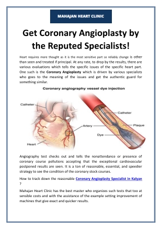 Get Coronary Angioplasty by the Reputed Specialists