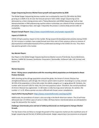 Sanger Sequencing Services Market future growth and opportunities by 2028