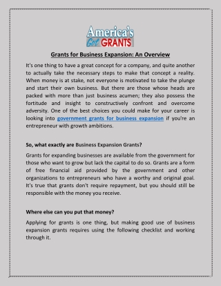 Grants for Business Expansion: An Overview