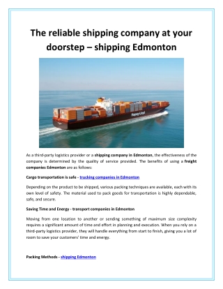 The reliable shipping company at your doorstep – shipping Edmontoncf