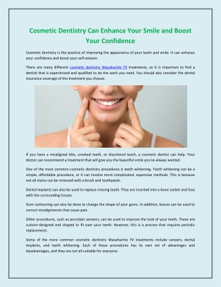 Cosmetic Dentistry Can Enhance Your Smile and Boost Your Confidence