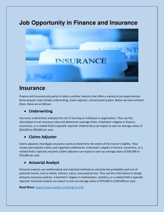 Job Opportunity in Finance and Insurance