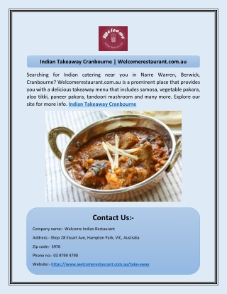 Indian Takeaway Cranbourne | Welcomerestaurant.com.au