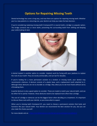 Options for Repairing Missing Teeth