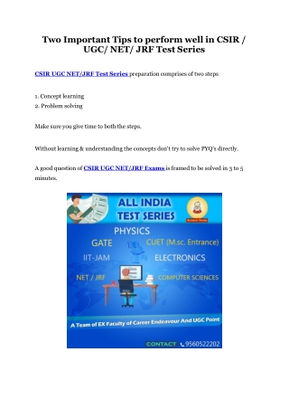 Two Important Tips to perform well in CSIR- UGC- NET-JRF Test Series